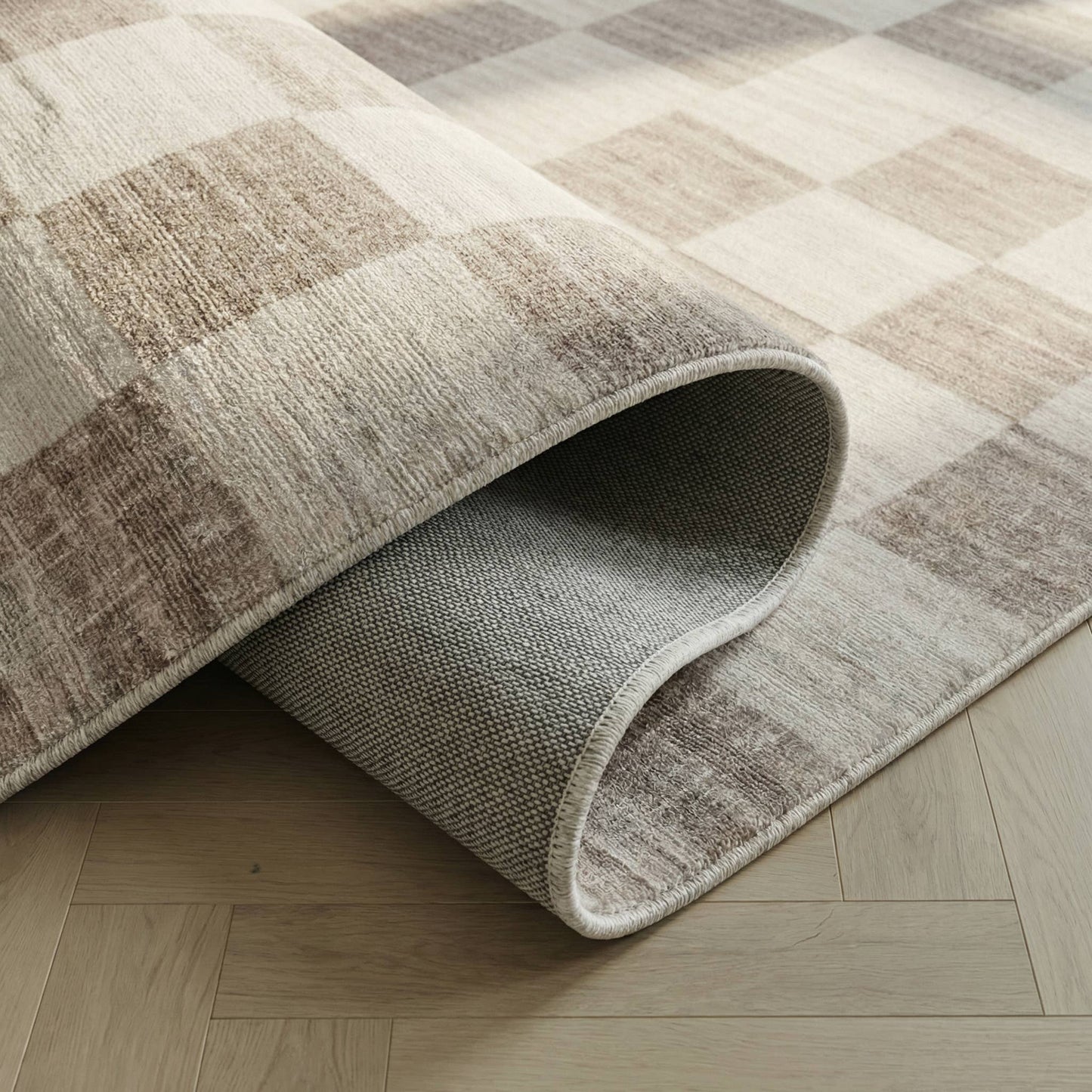 Koshani - Checkered Beige Brown Indoor Soft Area Rug: Checkered / 5X7