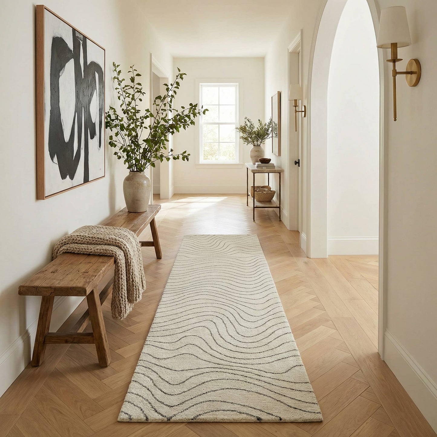 Koshani - Milano Abstract Wave Beige Cream Indoor Area Rug: 4x6