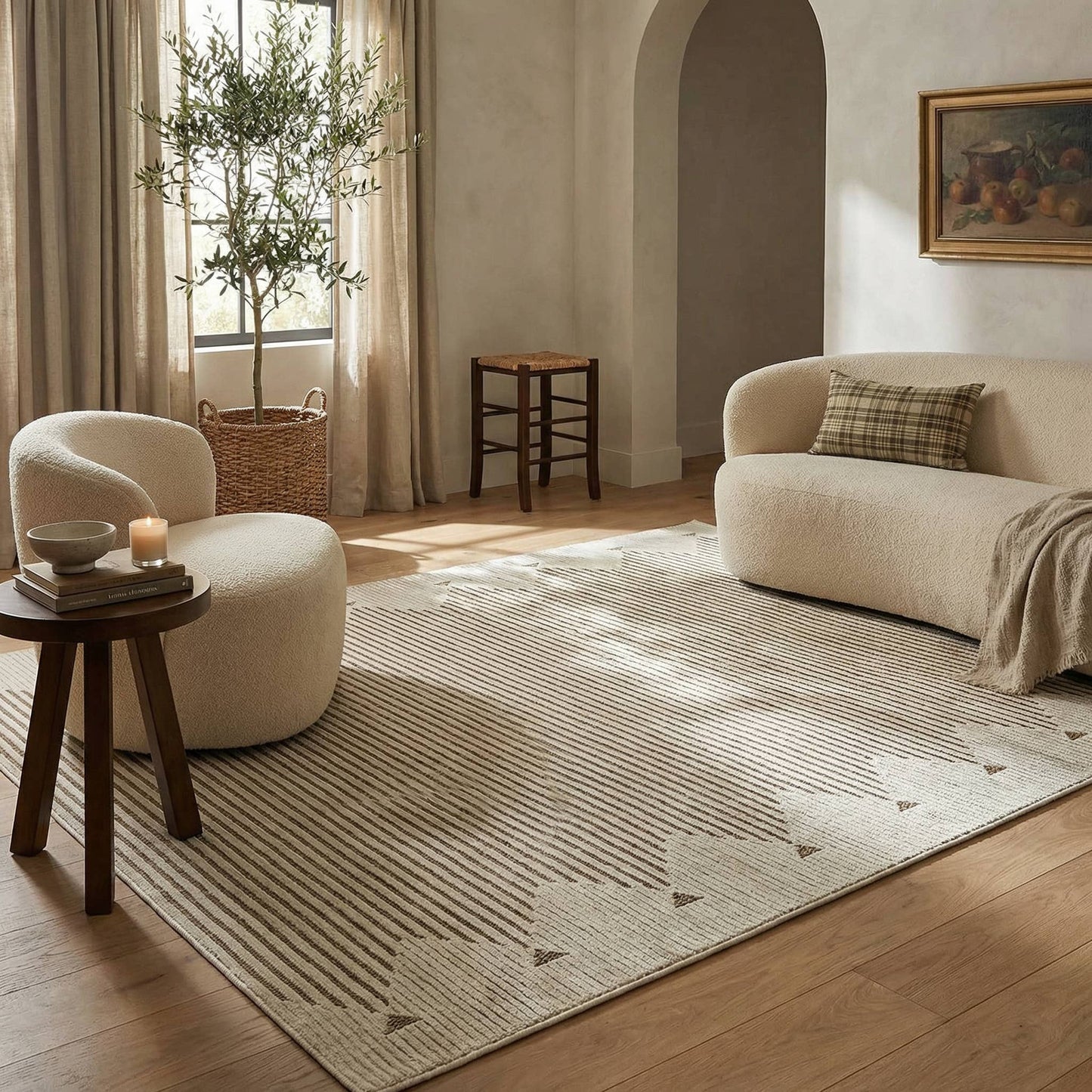 Koshani - Aurora Striped Beige Brown Indoor Area Rug: 3x5
