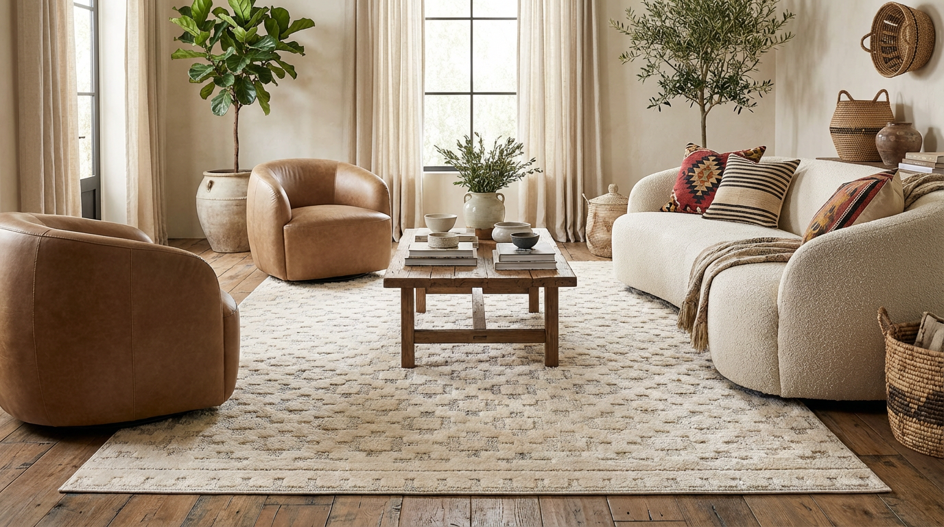Koshani - Tulum Moroccan Abstract Beige Cream Indoor Area Rug: Beige / Abstract / 5x7
