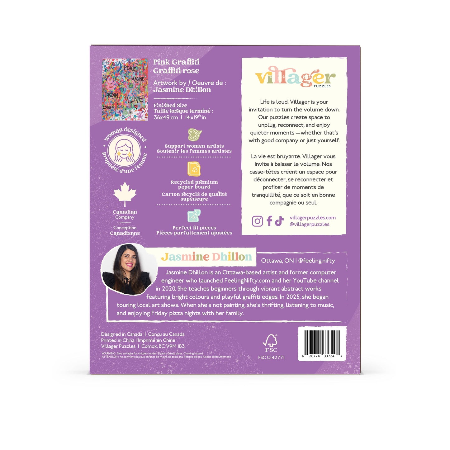 Villager Puzzles - Pink Graffiti | 250 Piece Puzzle | Designed in Canada