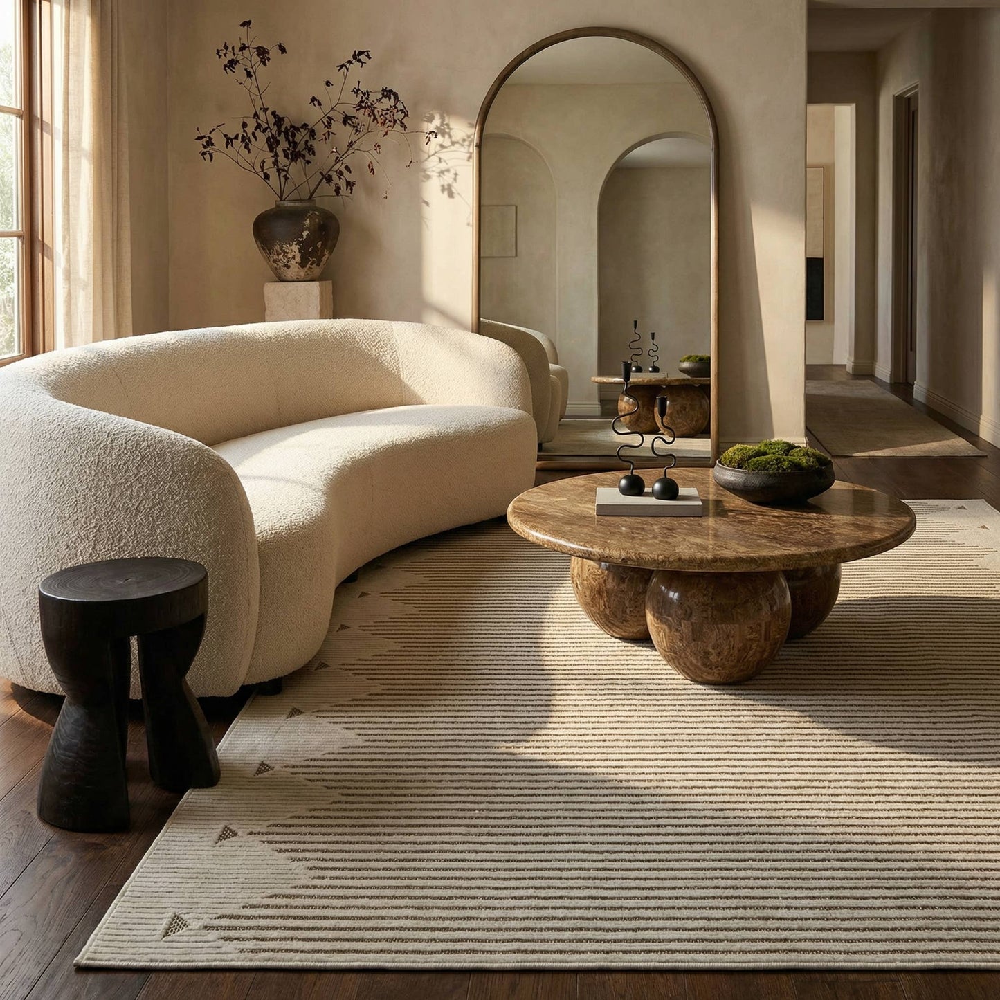 Koshani - Aurora Striped Beige Brown Indoor Area Rug: 3x5
