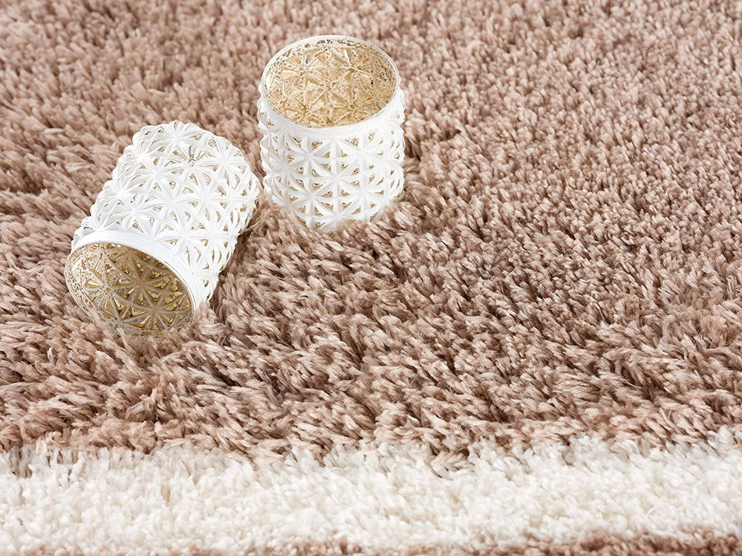 Koshani - Puffy Boho Shag Brown White Indoor Area Rug: Beige / 4x6 / Trellis