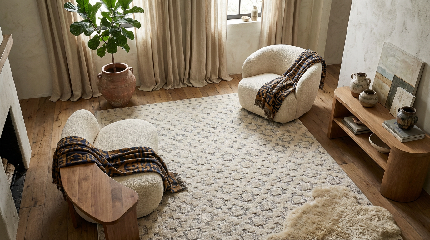 Koshani - Tulum Moroccan Abstract Beige Cream Indoor Area Rug: Beige / Abstract / 5x7