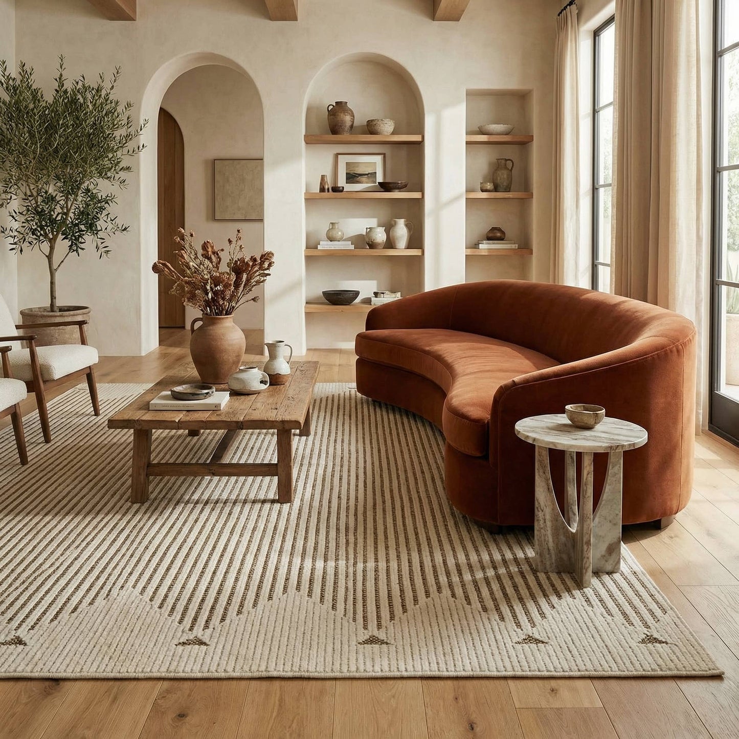 Koshani - Aurora Striped Beige Brown Indoor Area Rug: 3x5