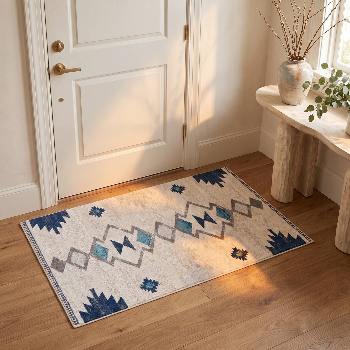 Koshani - Splash Boho Blue Beige Indoor Area Rug: Cream / 4x6 / Southwestern
