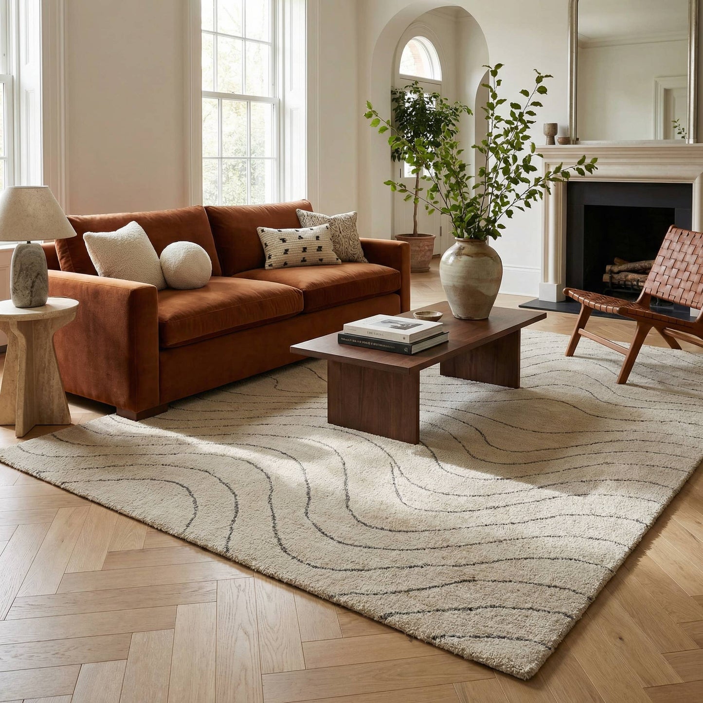 Koshani - Milano Abstract Wave Beige Cream Indoor Area Rug: 4x6