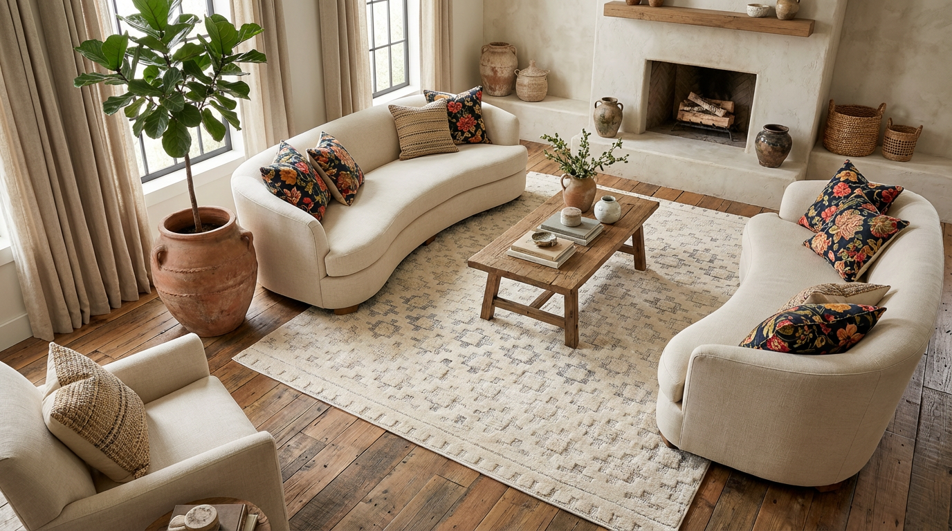 Koshani - Tulum Moroccan Abstract Beige Cream Indoor Area Rug: Beige / Abstract / 4x6