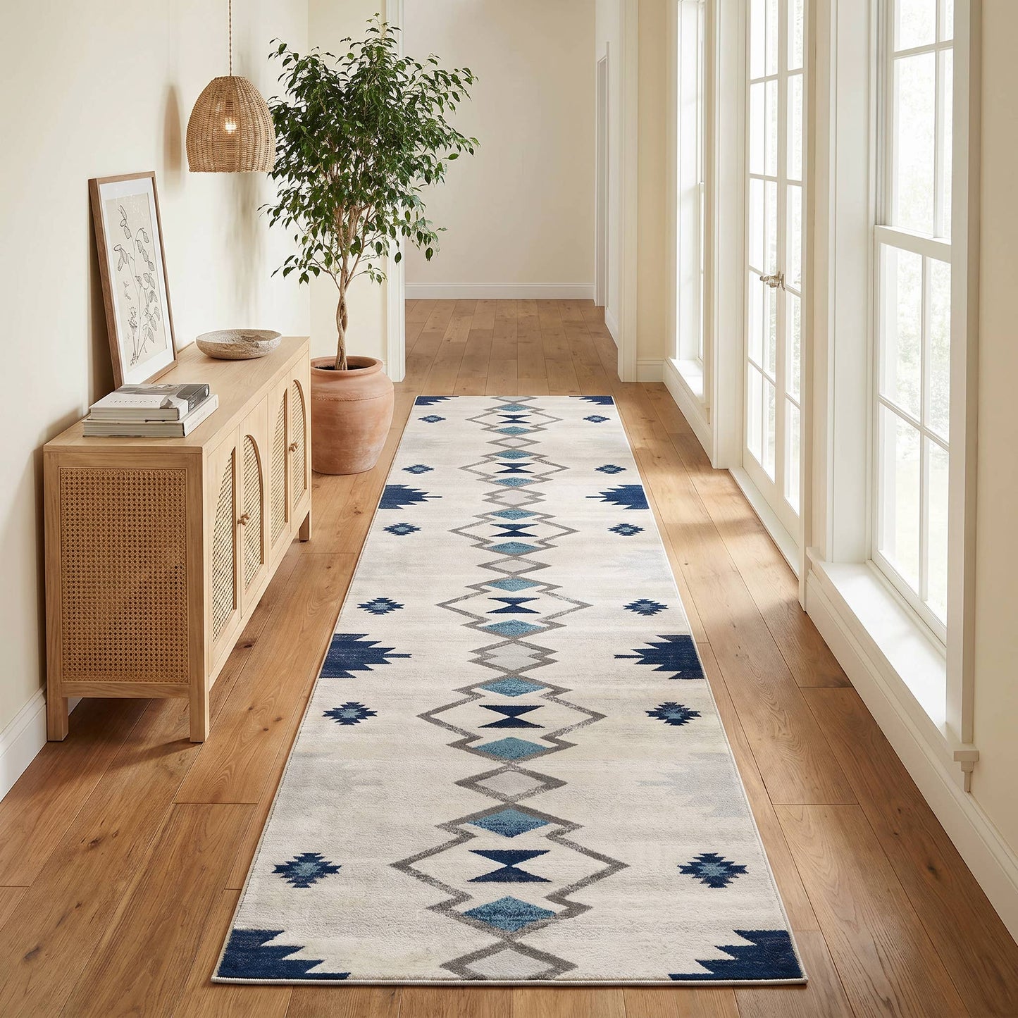 Koshani - Splash Boho Blue Beige Indoor Area Rug: Cream / 4x6 / Southwestern