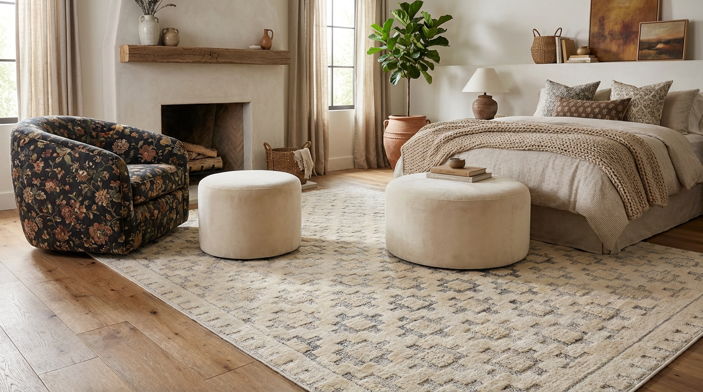 Koshani - Tulum Moroccan Abstract Beige Cream Indoor Area Rug: Beige / Abstract / 4x6