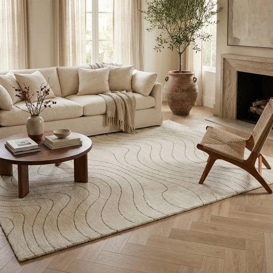 Koshani - Milano Abstract Wave Beige Cream Indoor Area Rug: 4x6