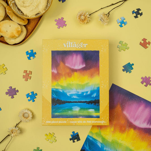 Villager Puzzles - Rainbow Northern Lights 500-Piece Puzzle | Canadian Artist