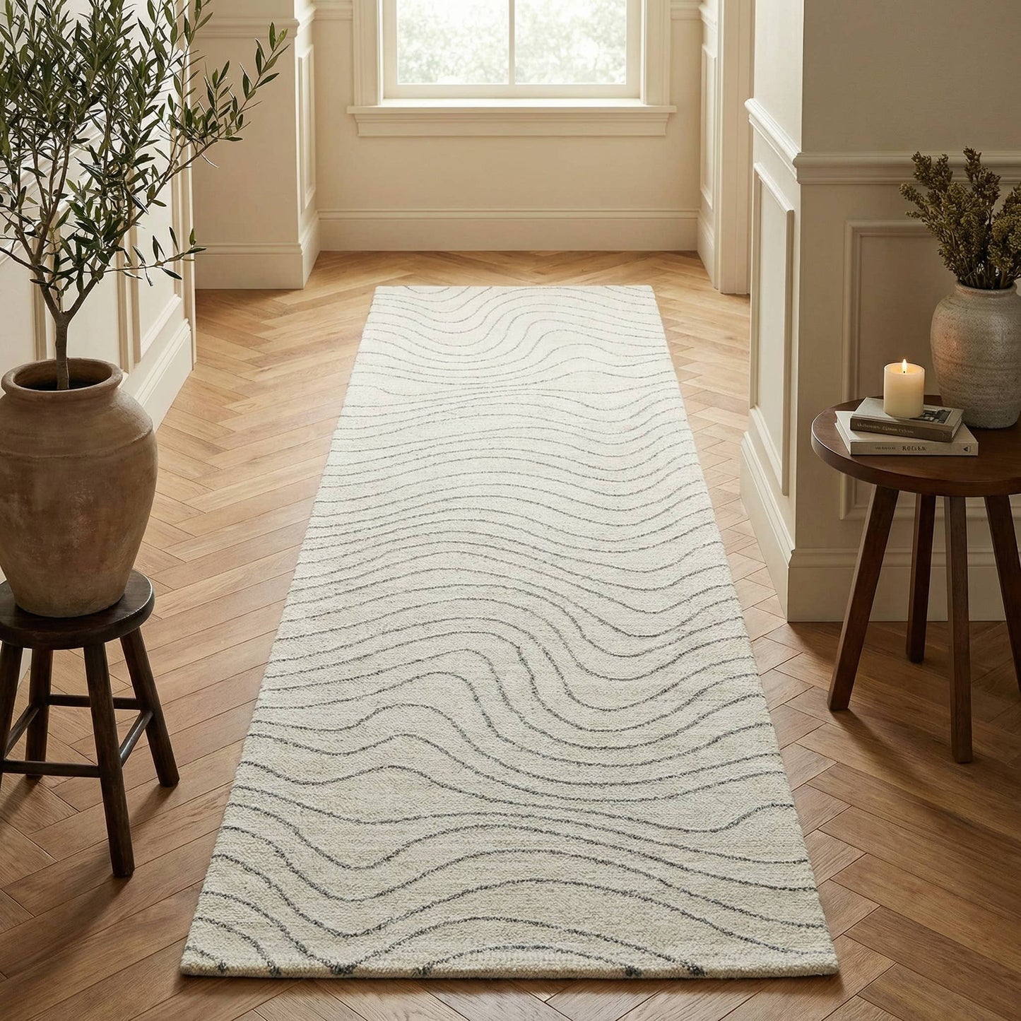 Koshani - Milano Abstract Wave Beige Cream Indoor Area Rug: 4x6