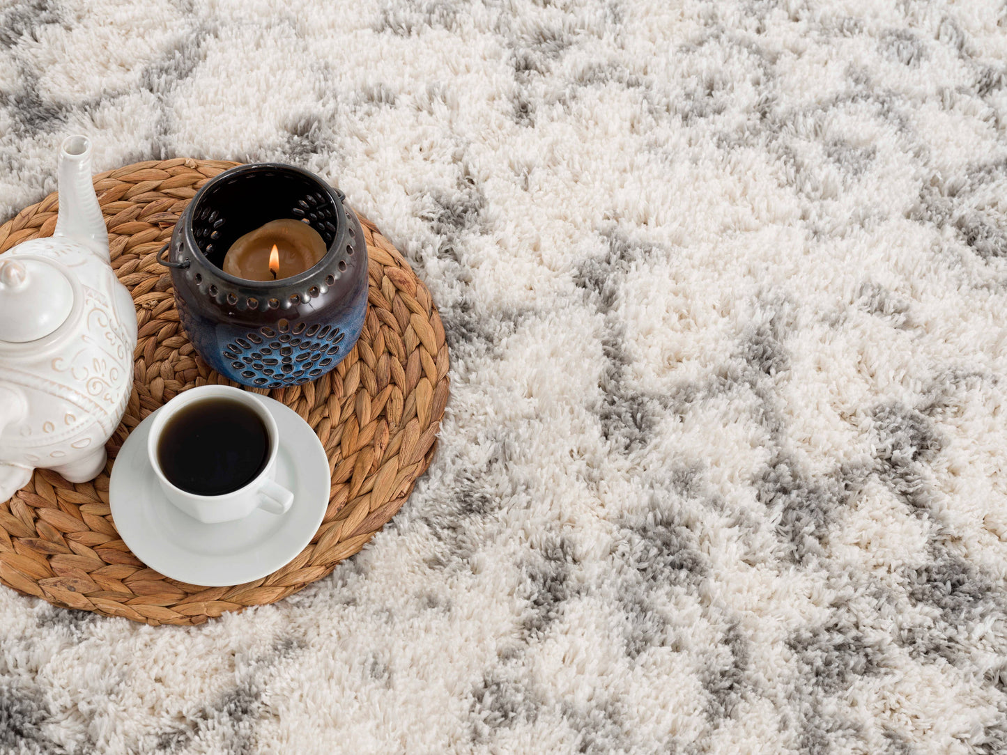Koshani - Puffy Boho Shag Beige Grey Indoor Area Rug: 4x6