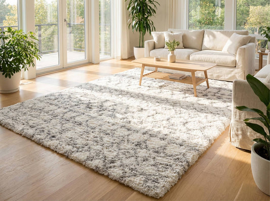 Koshani - Puffy Boho Shag Beige Grey Indoor Area Rug: 4x6