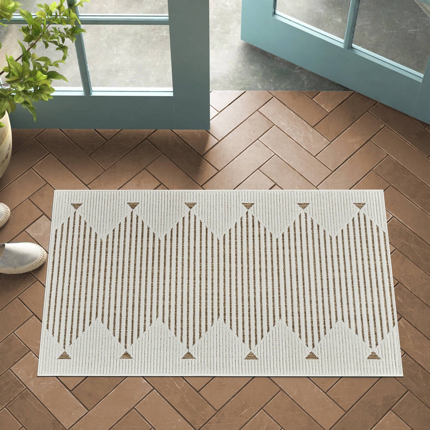 Koshani - Aurora Striped Beige Brown Indoor Area Rug: 4x6