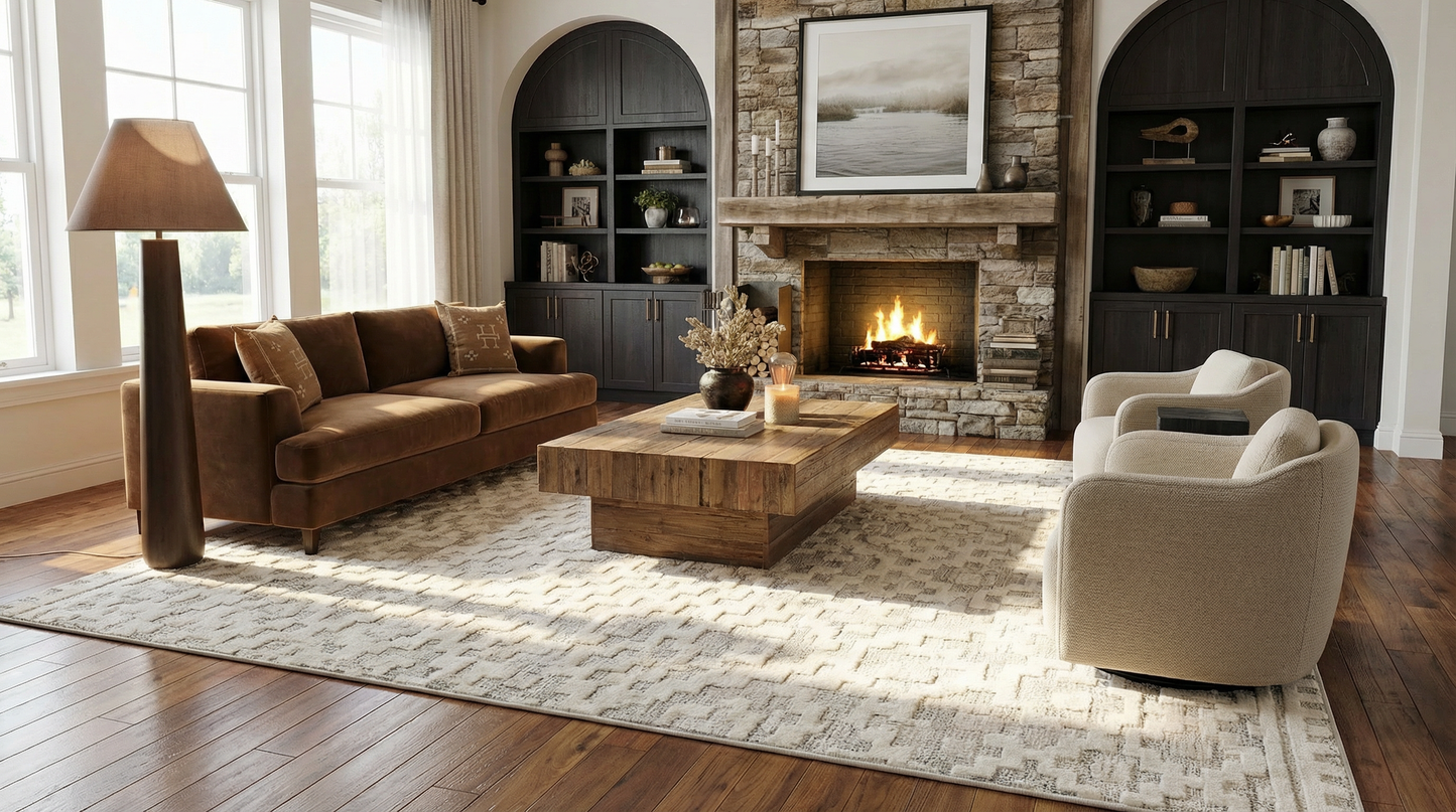 Koshani - Tulum Moroccan Abstract Beige Cream Indoor Area Rug: Beige / Abstract / 5x7
