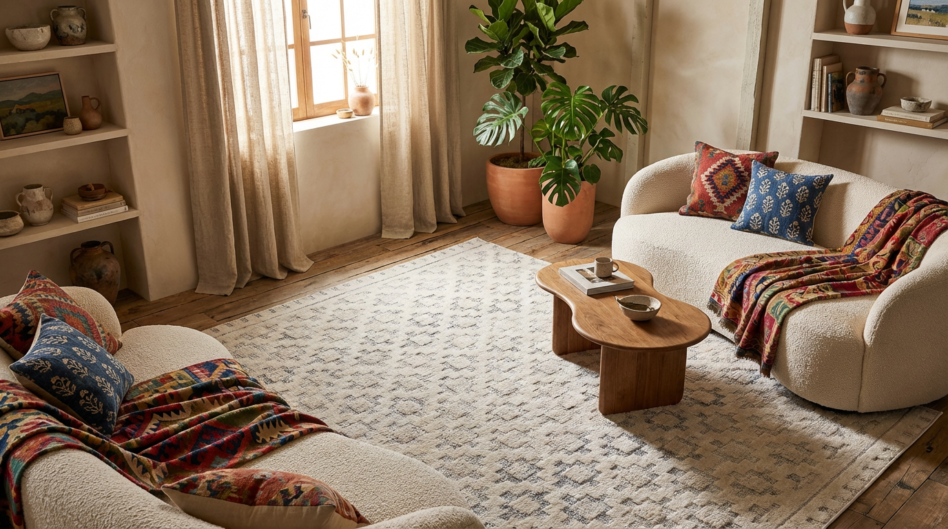 Koshani - Tulum Moroccan Abstract Beige Cream Indoor Area Rug: Beige / Abstract / 4x6