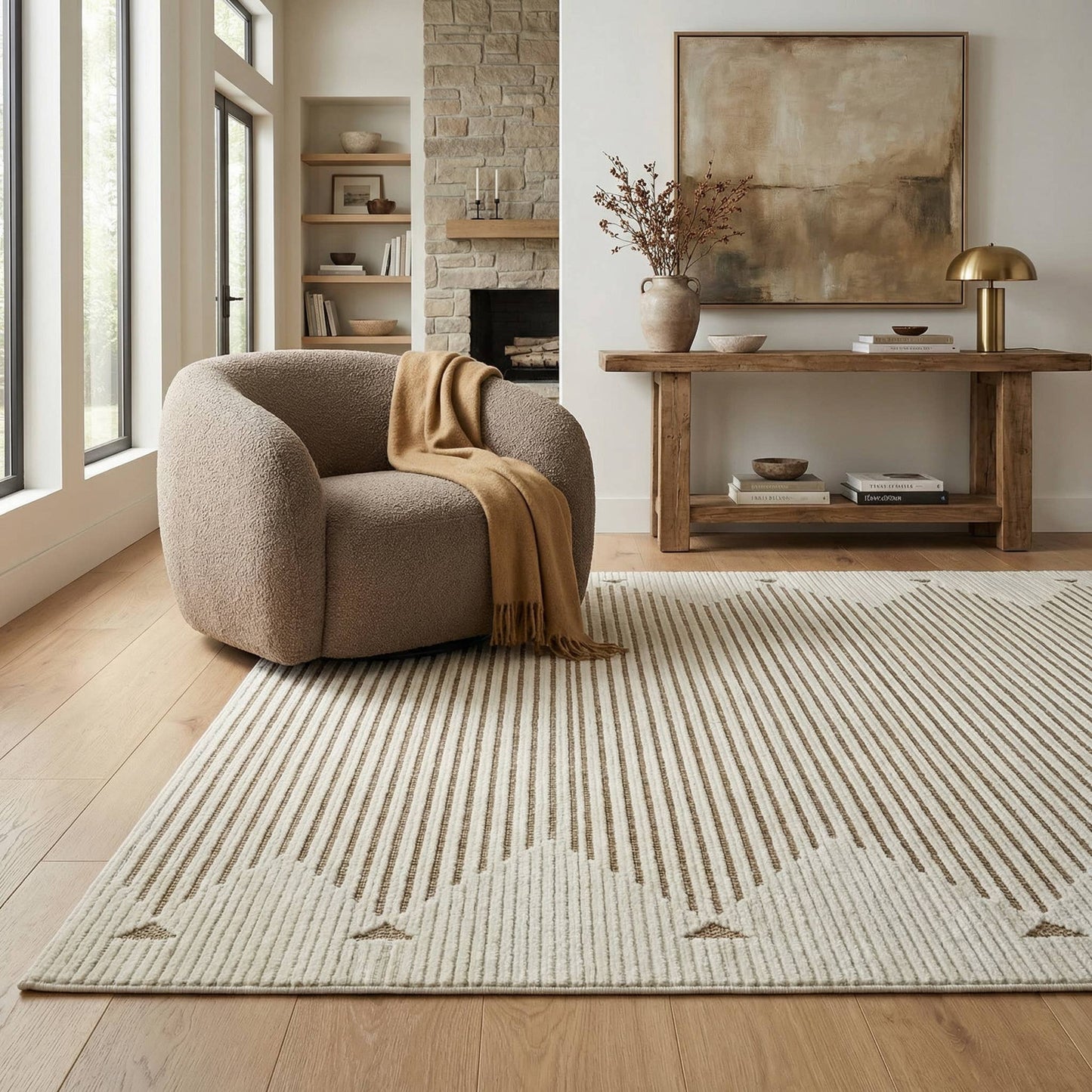 Koshani - Aurora Striped Beige Brown Indoor Area Rug: 4x6