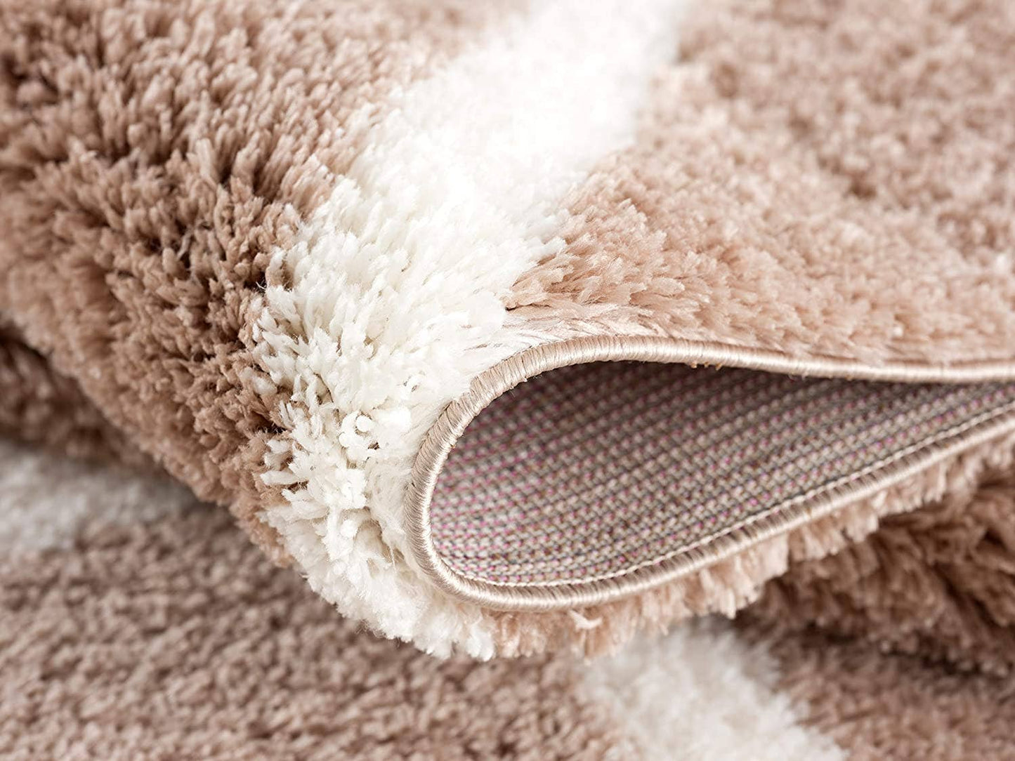 Koshani - Puffy Boho Shag Brown White Indoor Area Rug: Beige / 4x6 / Trellis