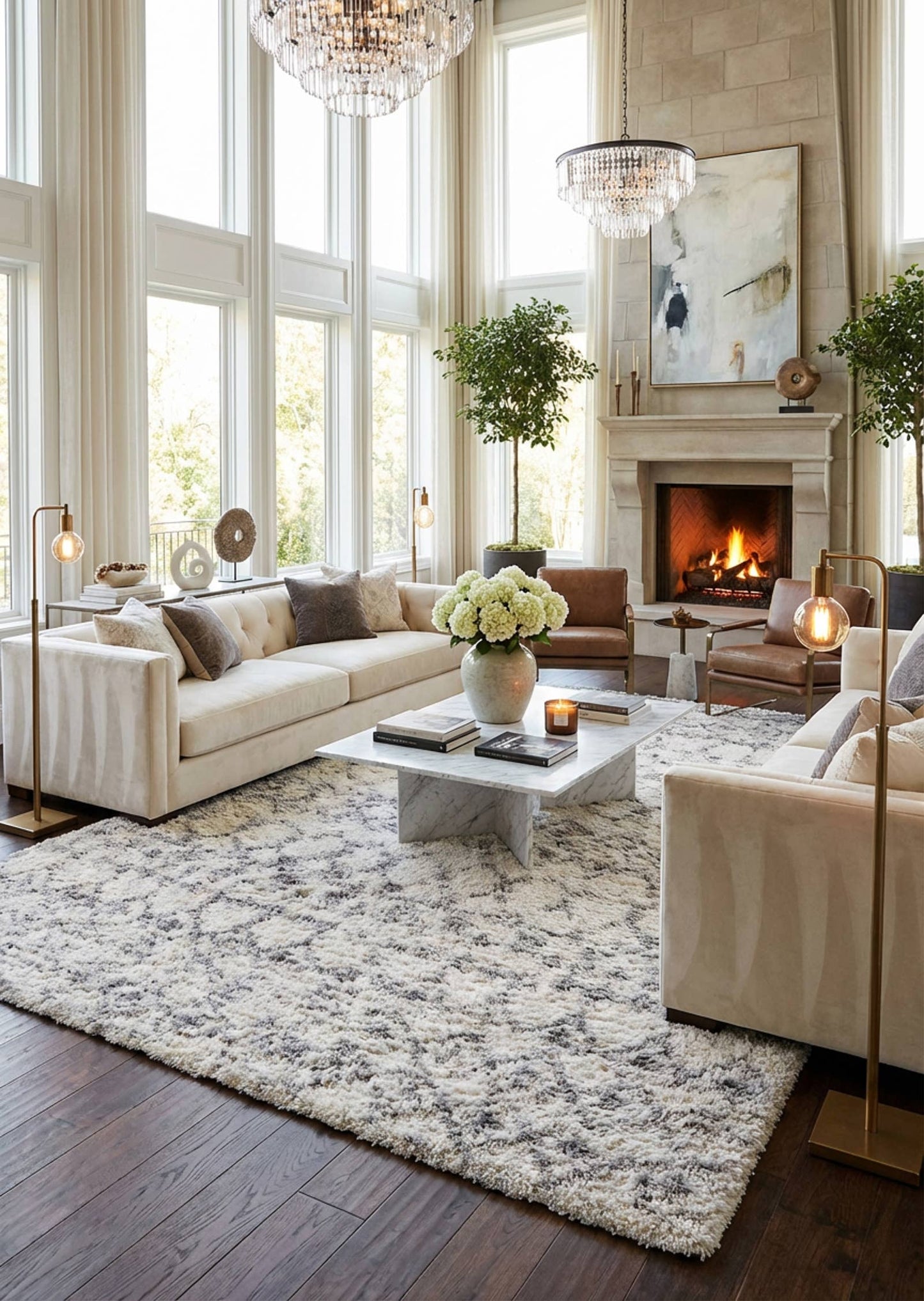 Koshani - Puffy Boho Shag Beige Grey Indoor Area Rug: 4x6