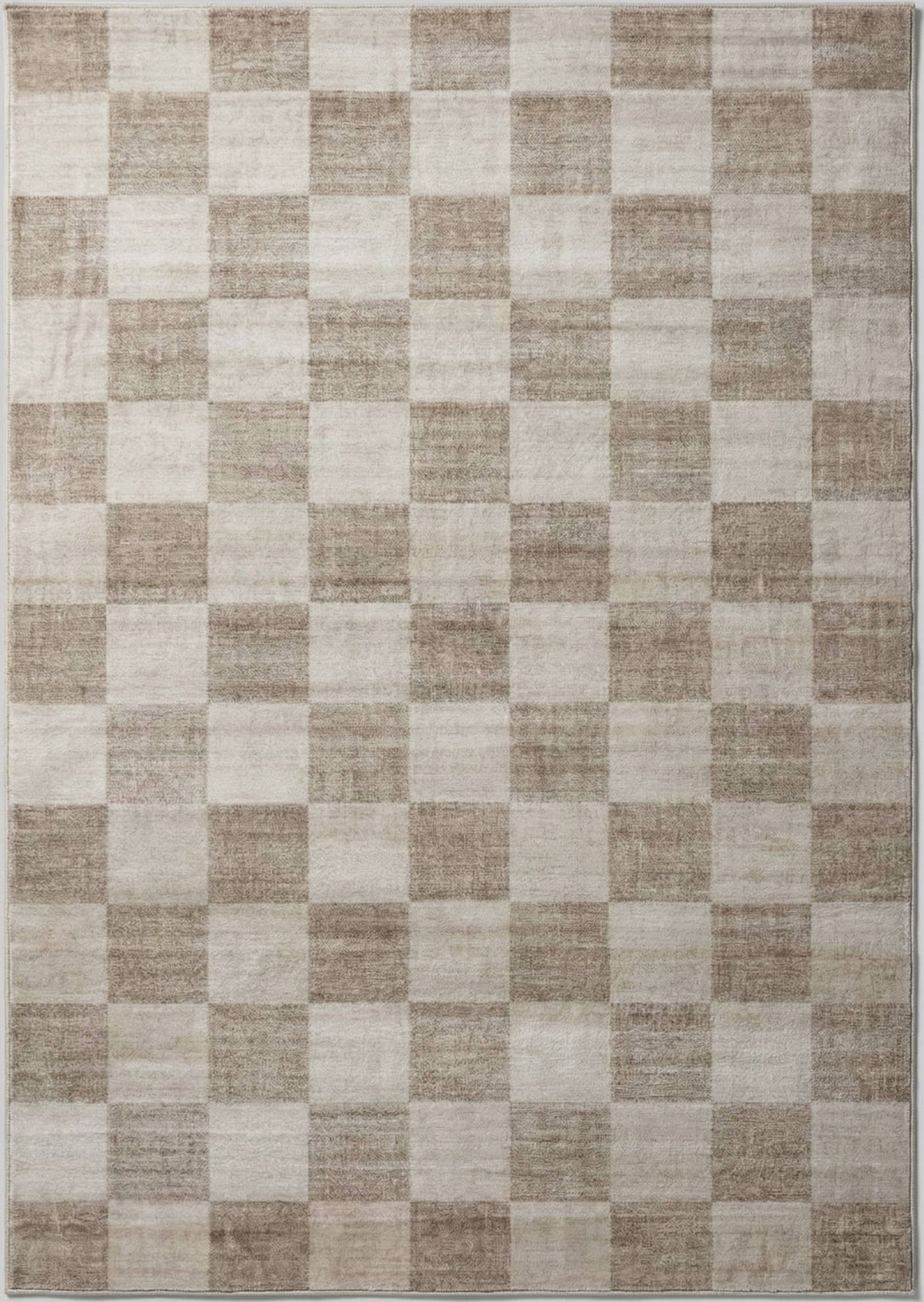 Koshani - Checkered Beige Brown Indoor Soft Area Rug: Checkered / 5X7