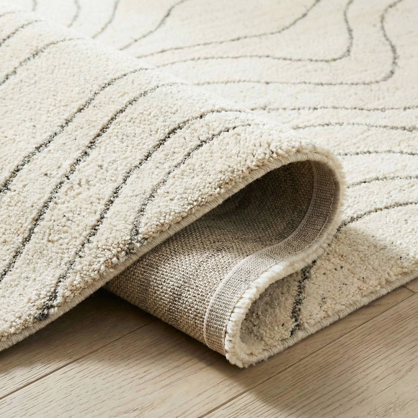 Koshani - Milano Abstract Wave Beige Cream Indoor Area Rug: 5x7