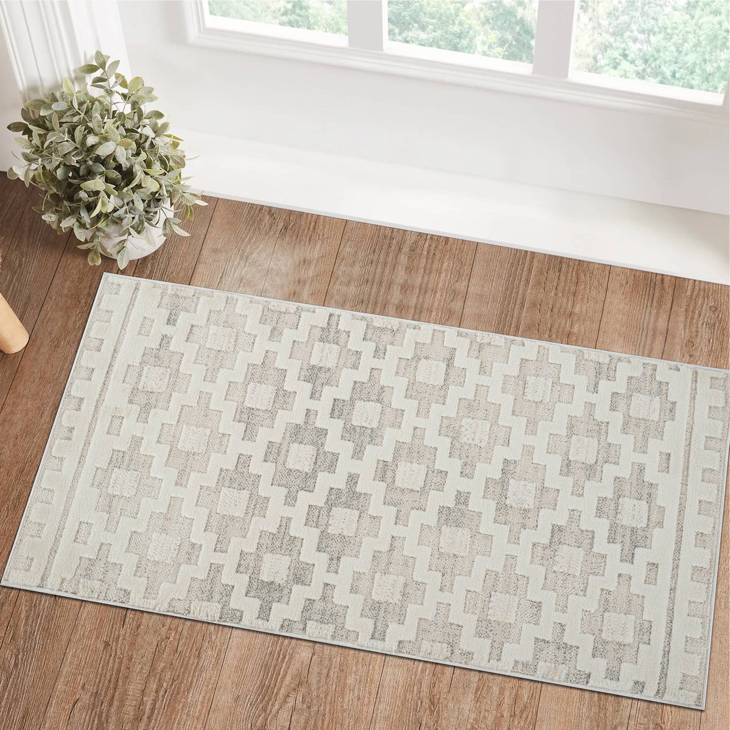 Koshani - Tulum Moroccan Abstract Beige Cream Indoor Area Rug: Beige / Abstract / 4x6