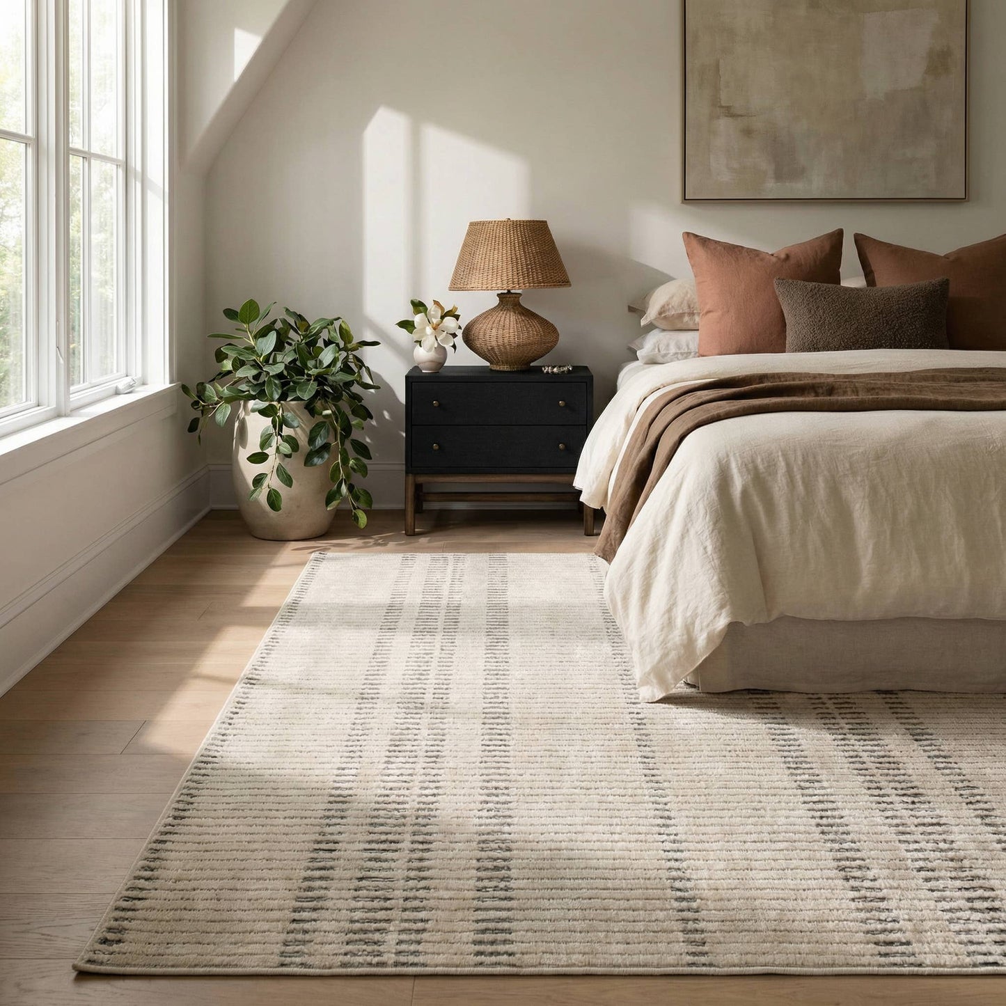 Koshani - Aurora Geometric Boho Cream Beige Indoor Area Rug: 4x6