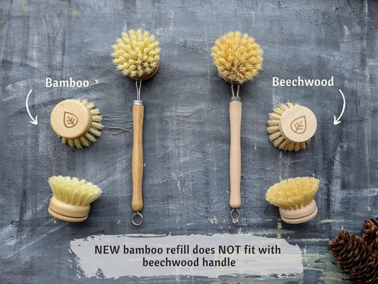 Plantish - Sisal Dish Brush Refill (Brush Head Only): 3 Refills / Bamboo