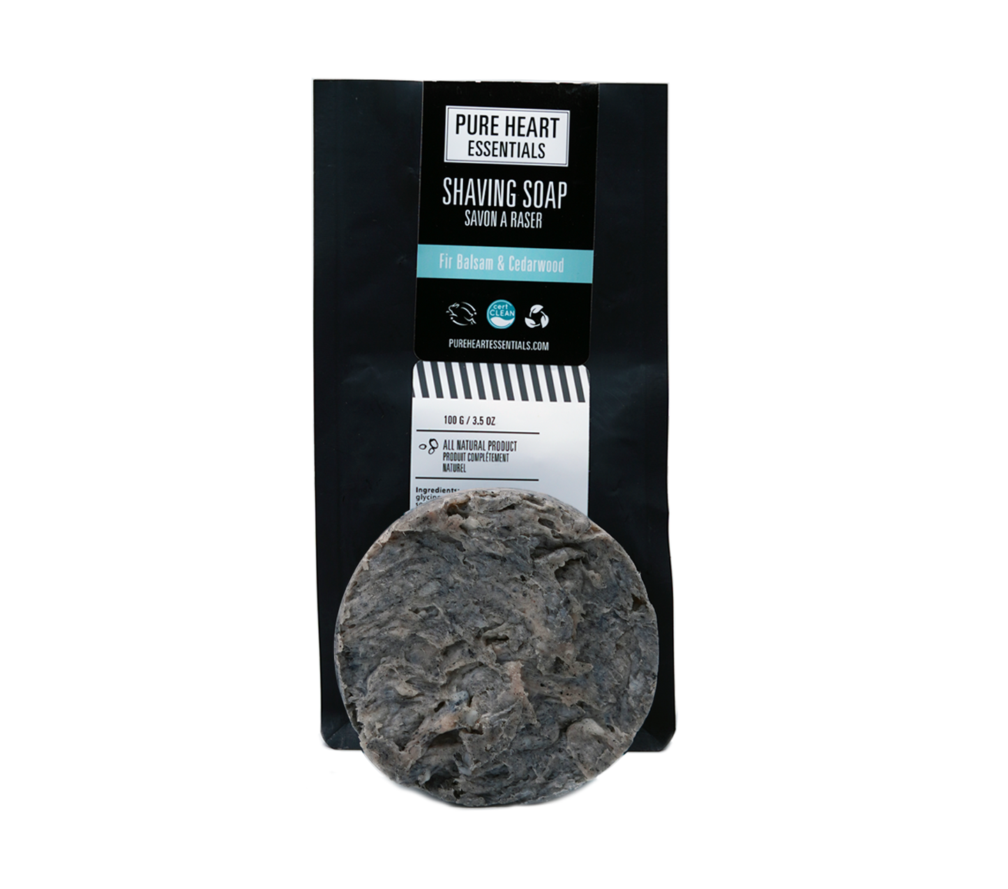 Pure Heart Essentials - WASH - Shaving Soap - Fir Balsam & Cedarwood with packaging