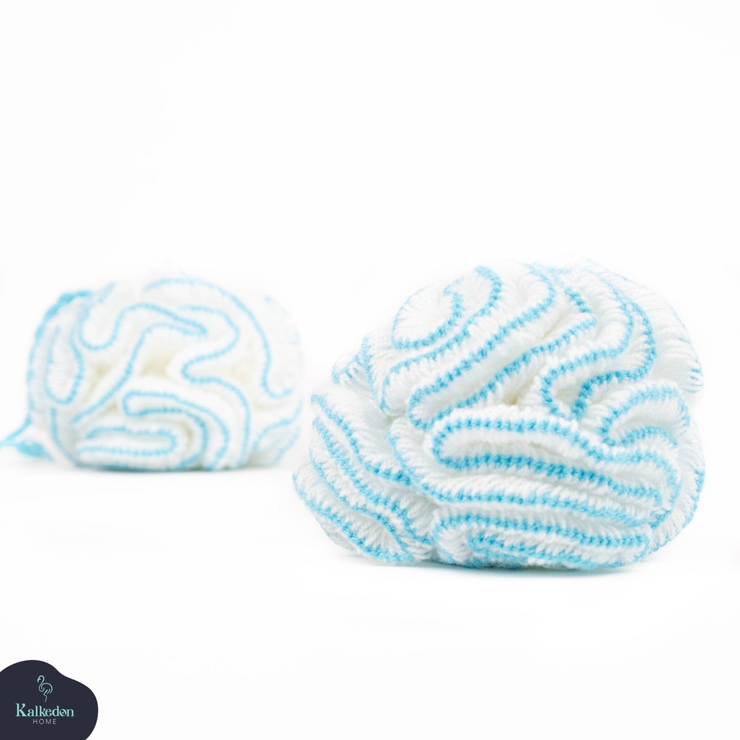 Kalkedon Towels - Organic Cotton Turquoise Shower Pouf | Exfoliating Body Loofah