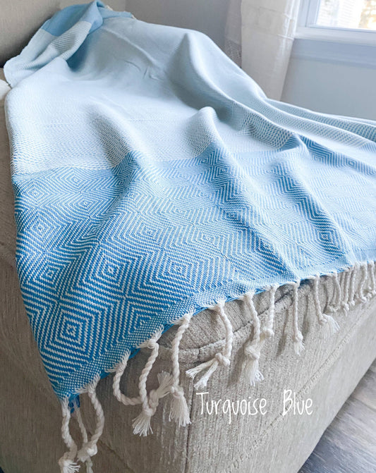 Kalkedon Towels - Thick Turkish Towel | Turquoise Beach Towel | Picnic Blanket | Shawl
