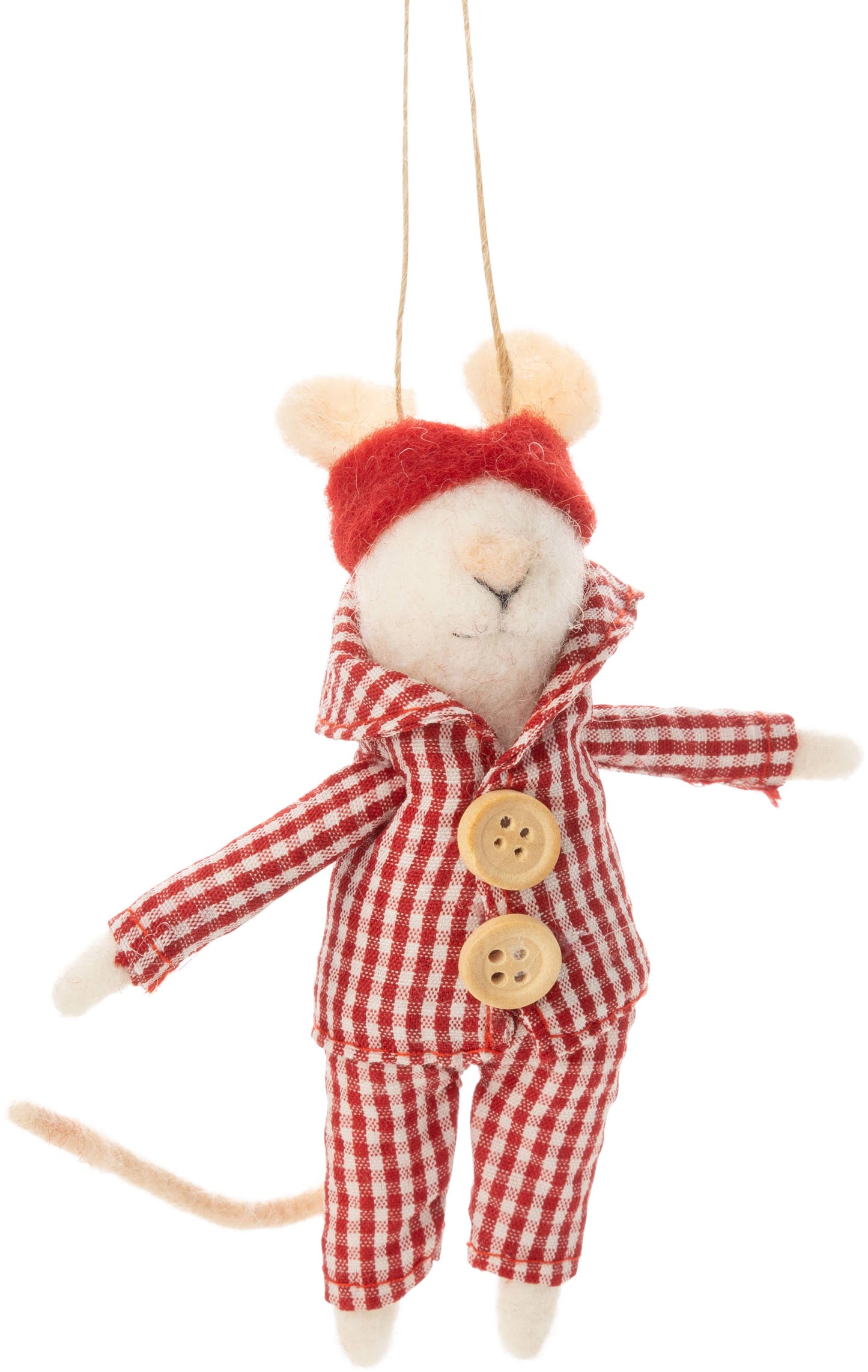 Silver Tree Home & Holiday - Felt Mouse w/ red gingham jammies & sleep mask