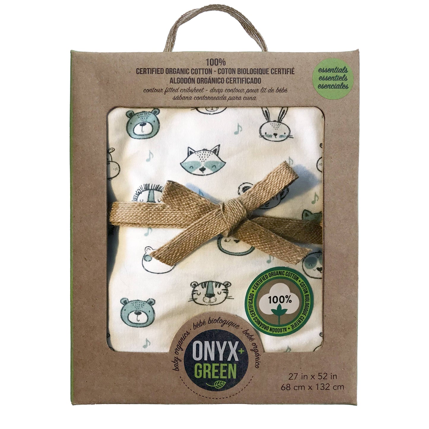 ONYX AND GREEN BABY ORGANICS - crib sheet, 100% certified organic cotton, 3 prints