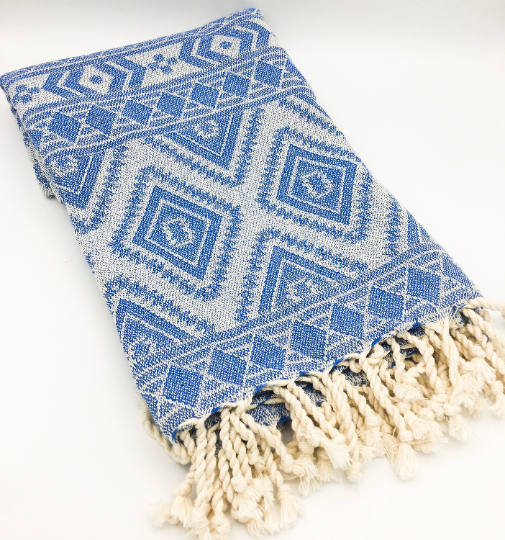 Kalkedon Towels - Mexican Blanket | Dark Blue Aztec Throw | Turkish Cotton Beach Towel