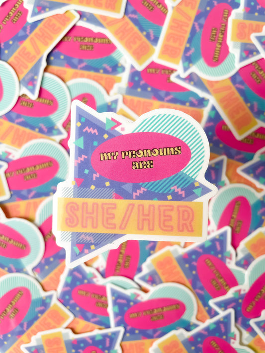 Rainbow Certified | Sticker - 90's Pronoun She/Her LGBTQIA+