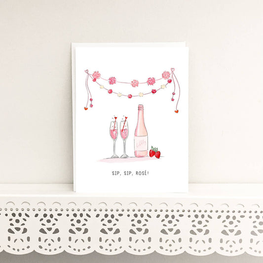 Almeida Illustrations | Sip, Sip, Rose! Valentine's Day & Celebration Greeting Card