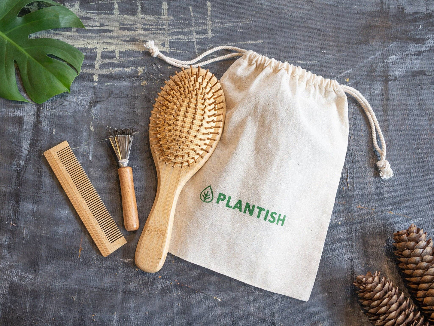 Plantish | Bamboo Hair Brush Set