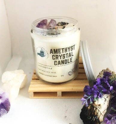 6ix Wicks Candle & Crystal - Amethyst Crystal Candle, Selenite Crystal, Clarity