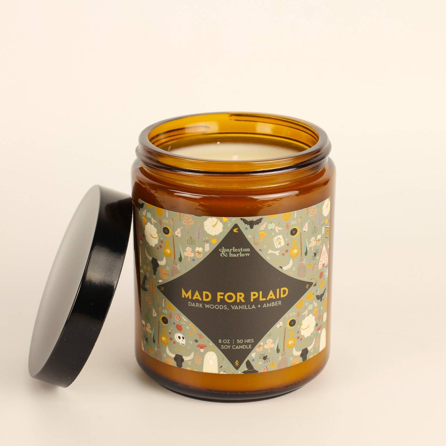 Charleston & Harlow Candle Co. - Mad for Plaid - Dark Woods, Vanilla + Amber 8oz FALL Candle