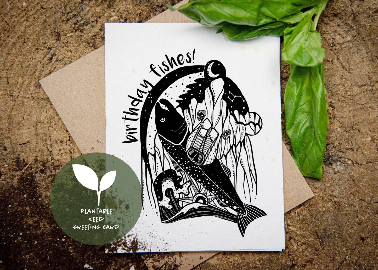 Mountain Mornings - Birthday Fishes, Plantable Seed Greeting Card